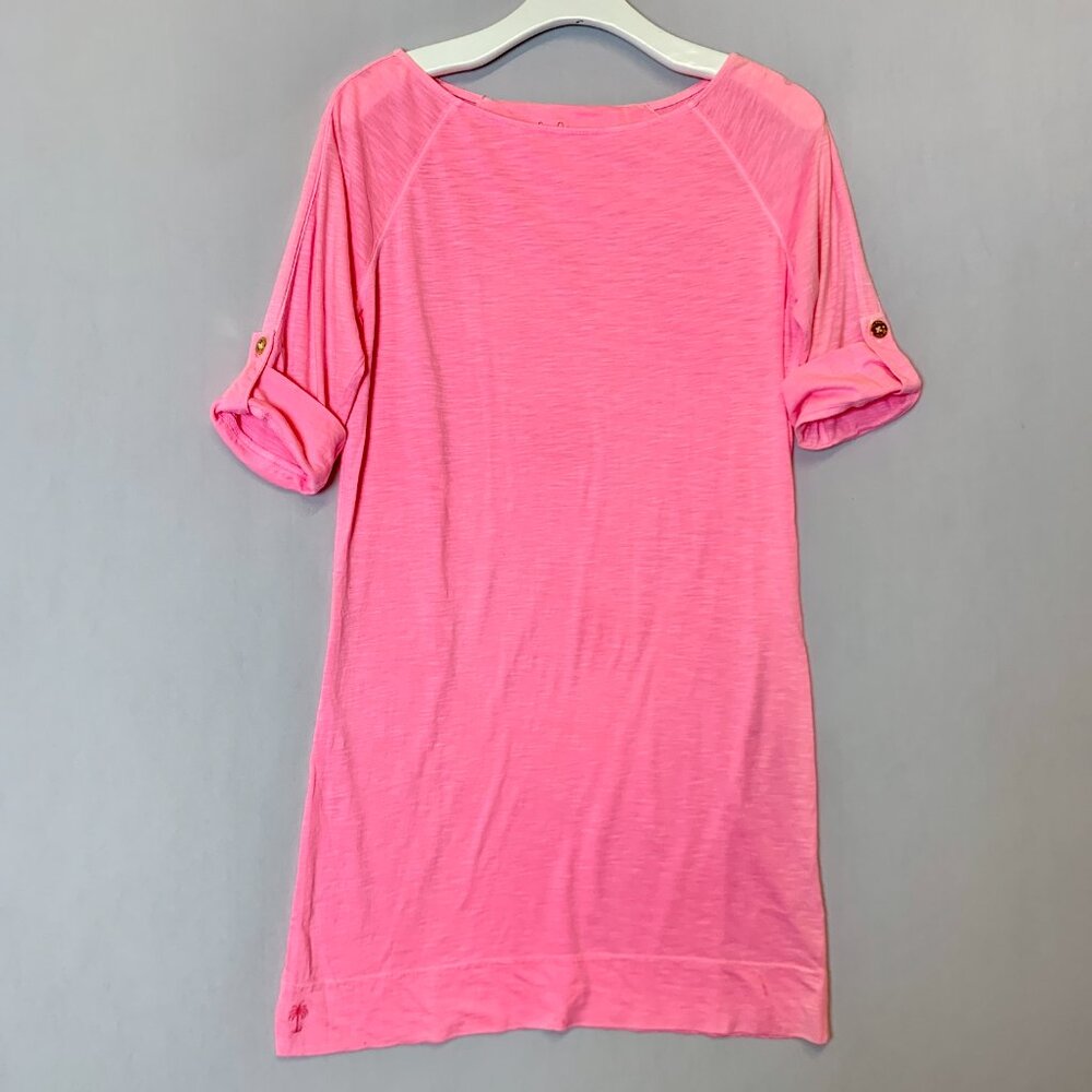 Lilly Pulitzer Dress Swim Cover Small Pink Marlowe Boatneck 3/4 Tab‎ Sleeve